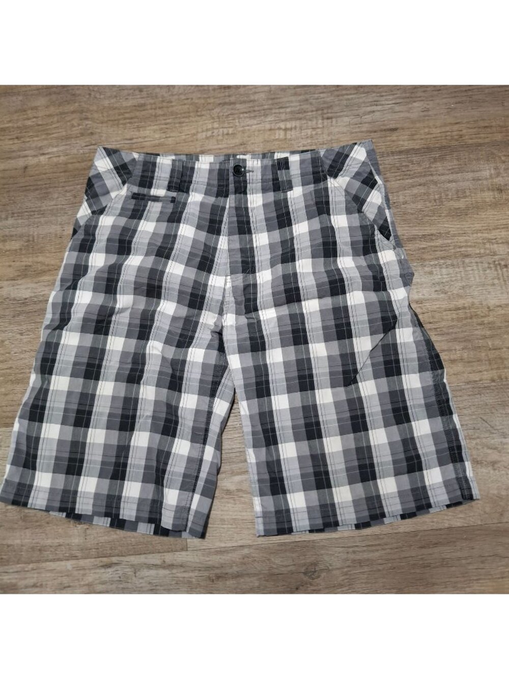 Anchor Blue Mens Plaid Cargo Shorts Size 36 Black/White/Grey Casual Summer Wear